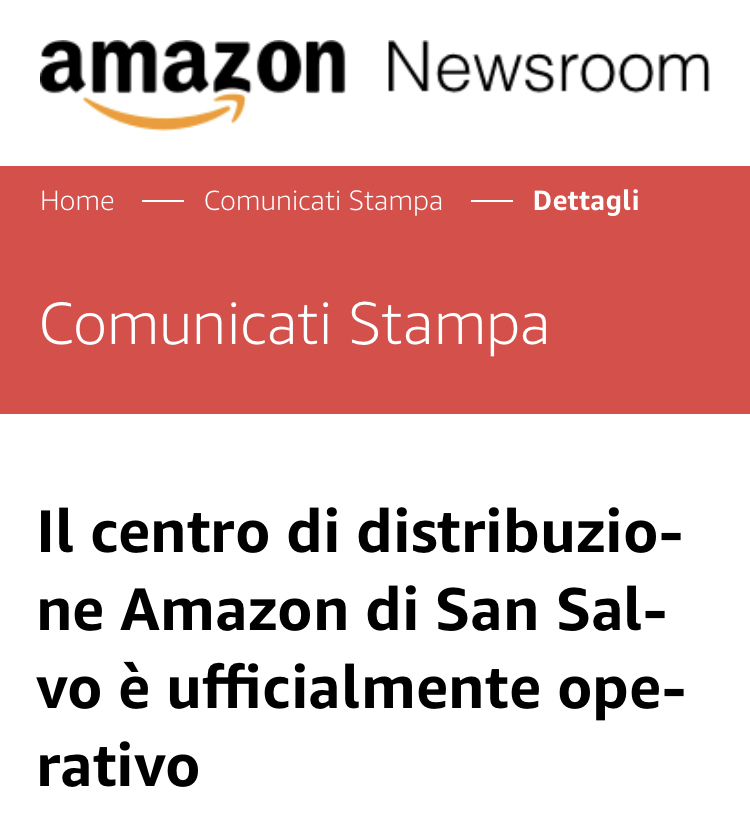 亚马逊宣布意大利圣萨尔沃大型配送中心正式投入使用
