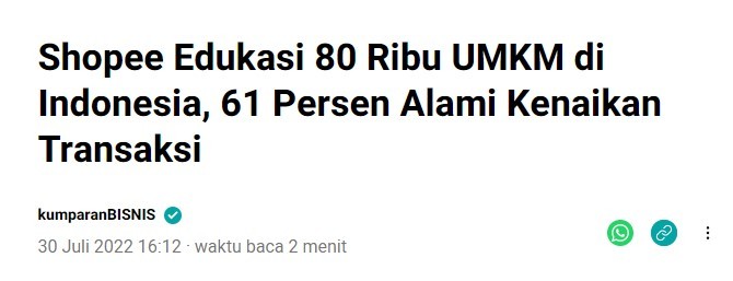 Shopee为印尼8万家MSME提供培训