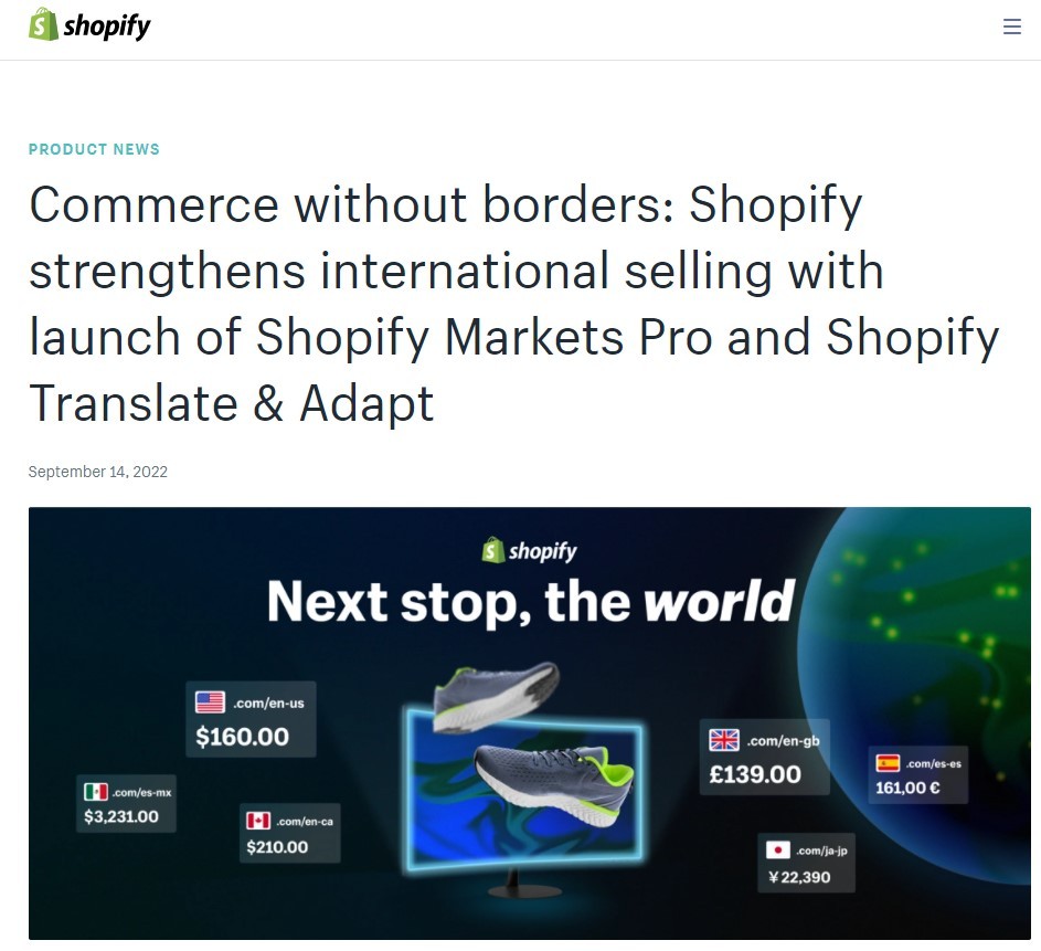 Shopify推出Markets Pro和Translate&Adapt 加强国际销售