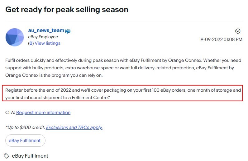 eBay澳大利亚站：Orange Connex配送服务推出免费福利