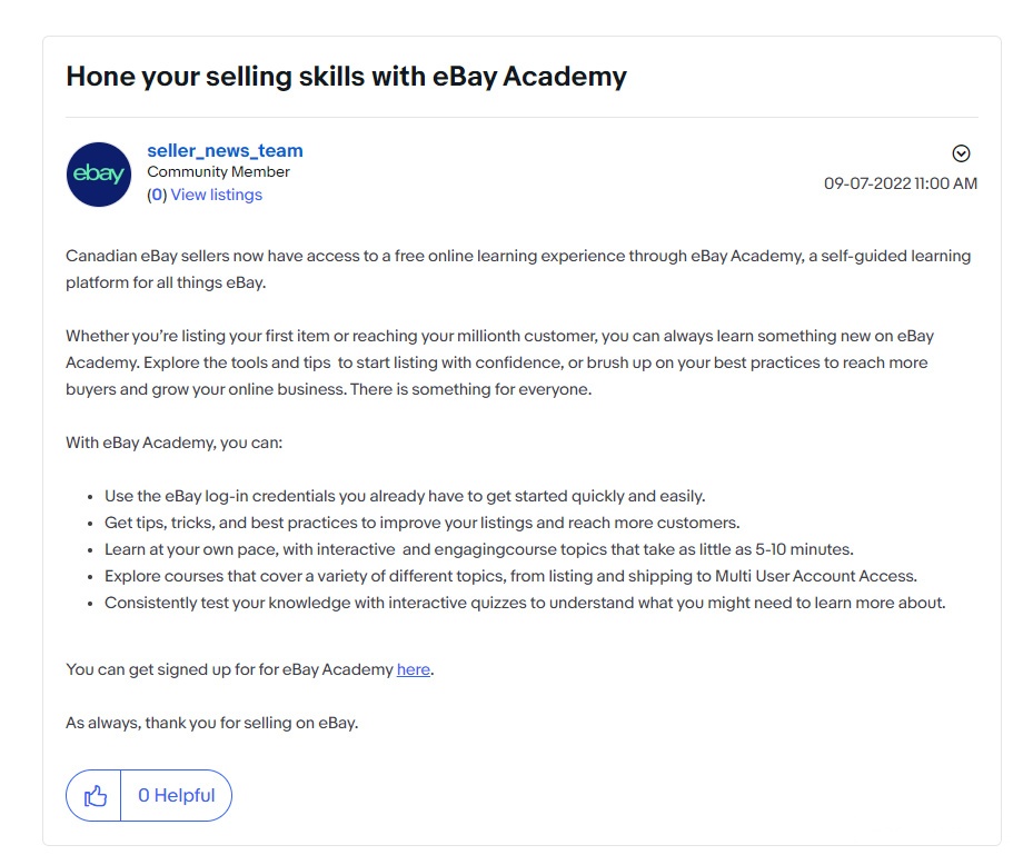 eBay加拿大站向卖家免费开放“eBay Academy”平台