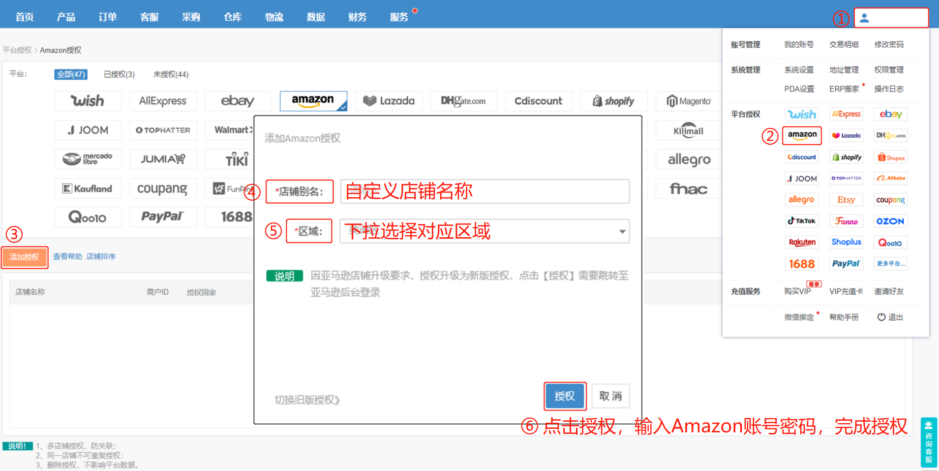 亚马逊Amazon店铺授权到店小秘ERP操作步骤