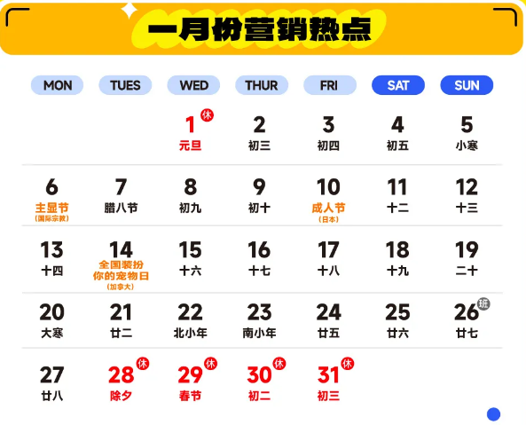 2025年跨境电商营销日历(跨境电商全年节日表)